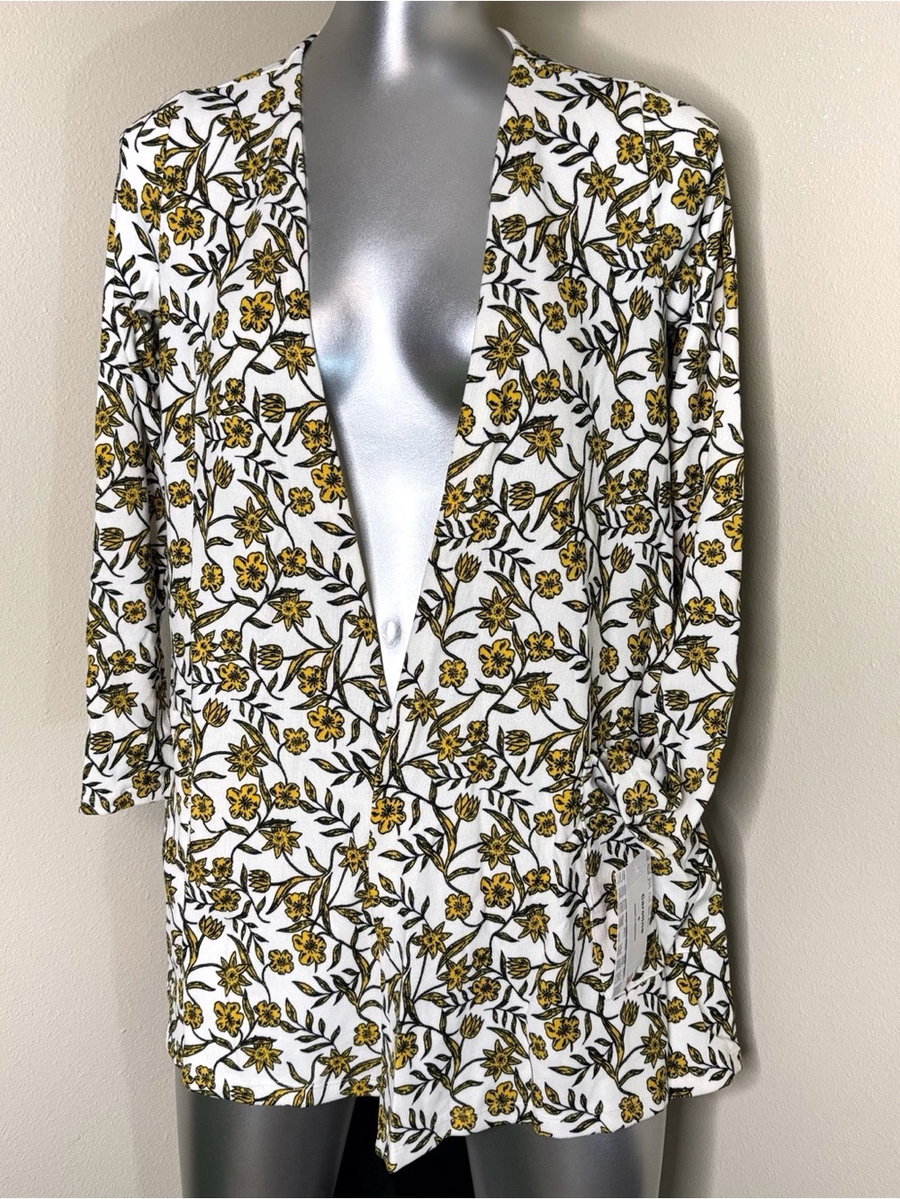White Swing style Cardigan with Yellow Floral Print NWT